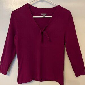 Ann Taylor Magenta V neck sweater with bow detail